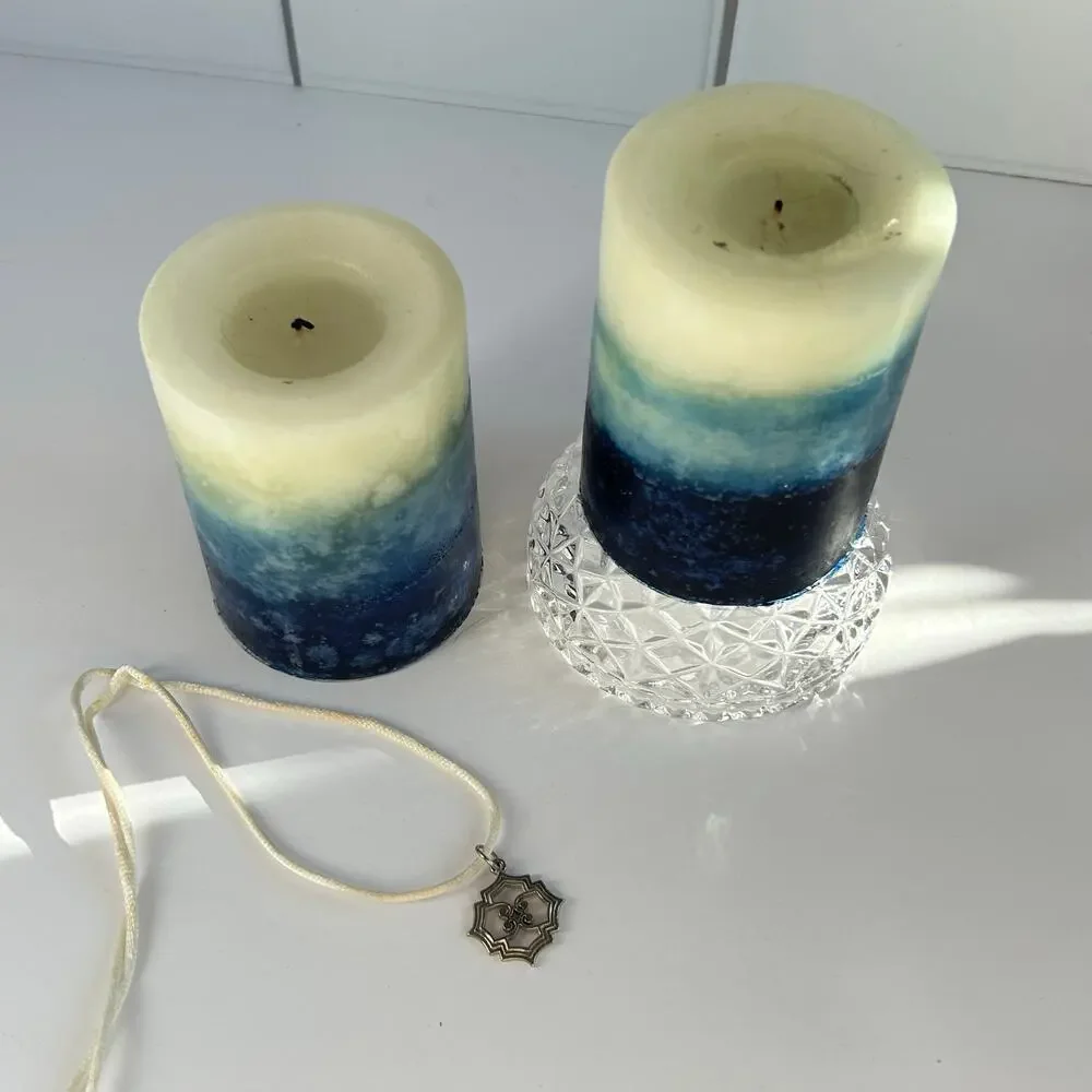 Pier 1 Imports Blue Ombre Pillar Candles Sapphire Orchid Set 3x4